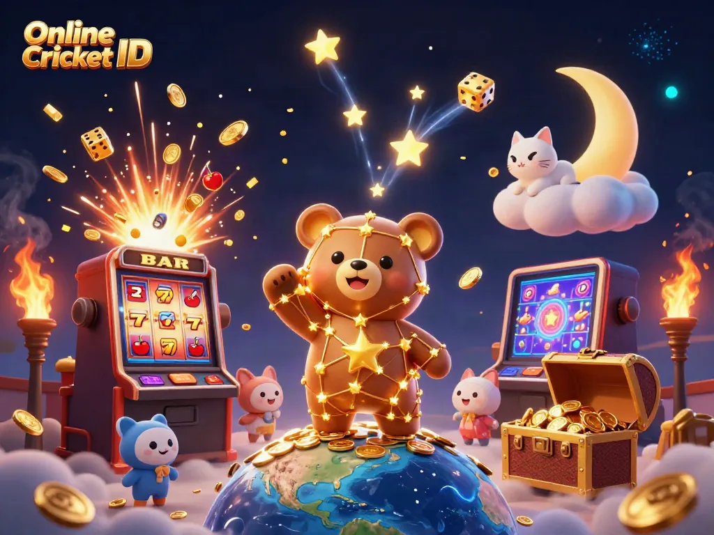 Bet smarter with an Online Cricket ID showcasing 3D characters and vibrant casino elements.