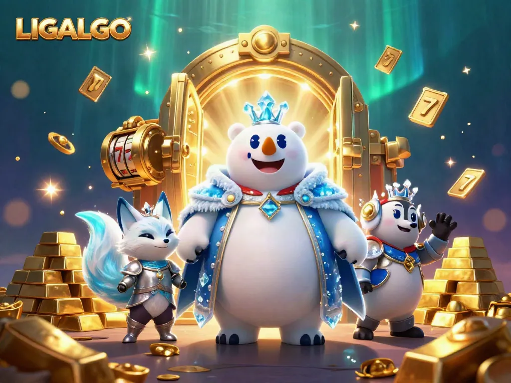 Engage with LIGALGO's thrilling gaming adventure featuring a polar bear and fox amid gold and slot vibes.
