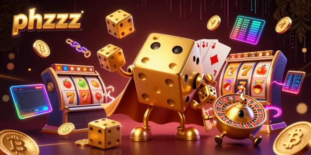 Engaging slot gameplay featuring phzzz-themed golden dice and casino elements.