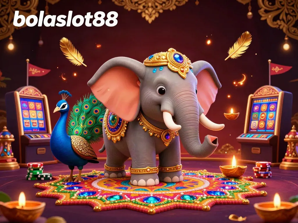 Experience thrilling gaming excitement with bolaslot88 in a vibrant 3D elephant casino scene.