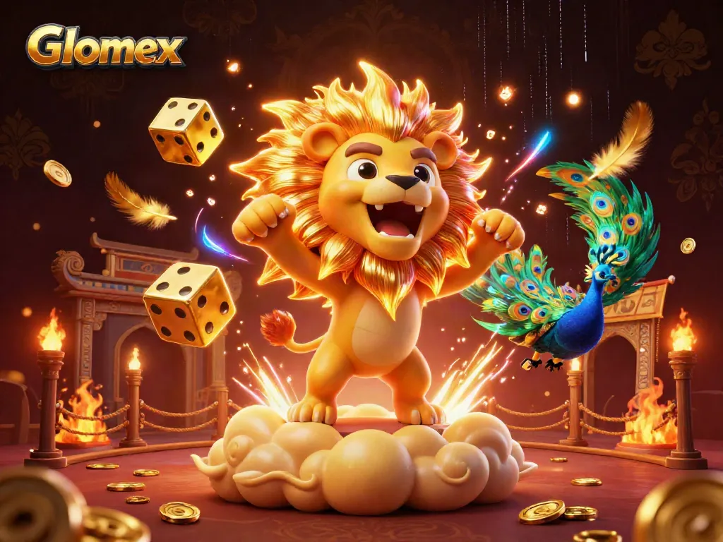 Engage with Glomex's thrilling casino world through dynamic elements, vibrant colors, and energy.