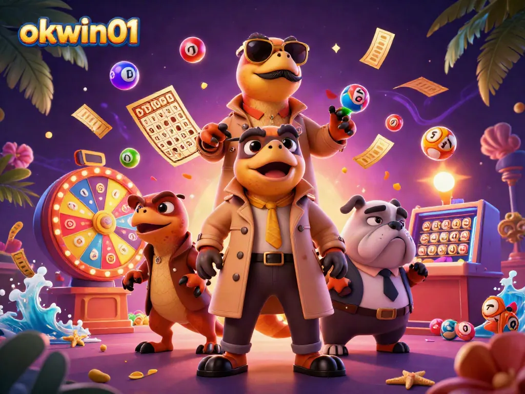 Engage in vibrant games at okwin01, where playful raptors sneak into a VIP lounge filled with lottery excitement.