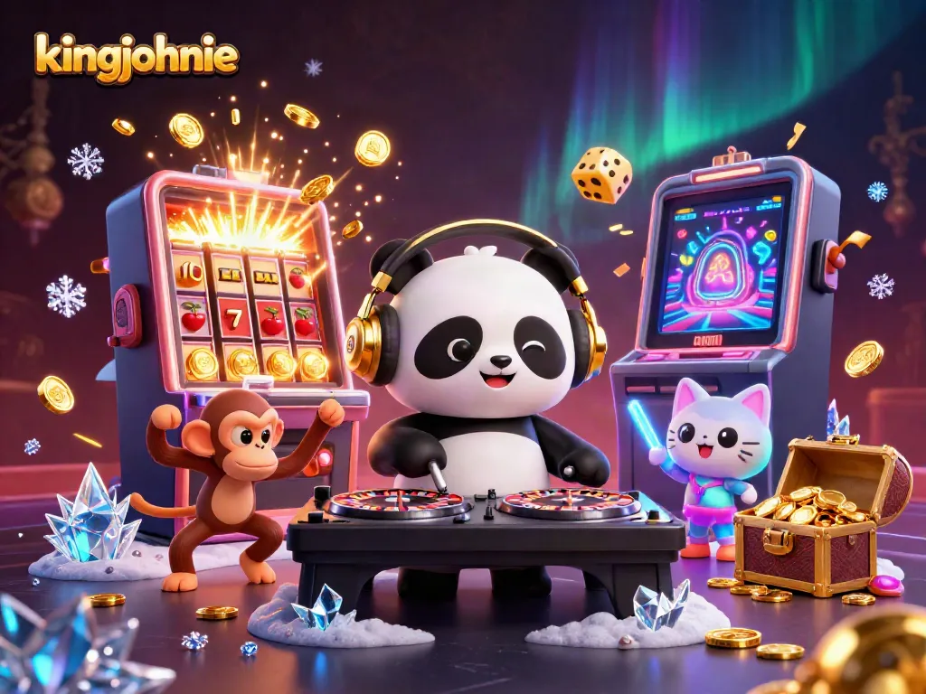 Join the excitement at kingjohnnie casino with a vibrant 3D illustration depicting fun characters and thrilling games.