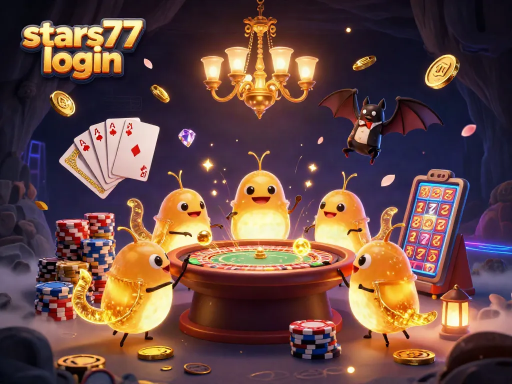 Masuk ke dunia menarik Stars77 login dengan cahaya glowworm dan elemen kasino yang berkilau.