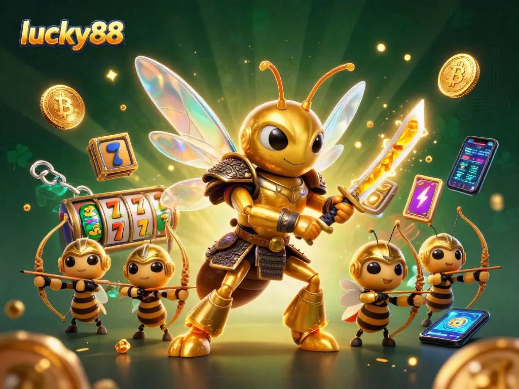 Engage with lucky88's colorful slot machine themed illustration featuring ornate characters and vibrant elements.