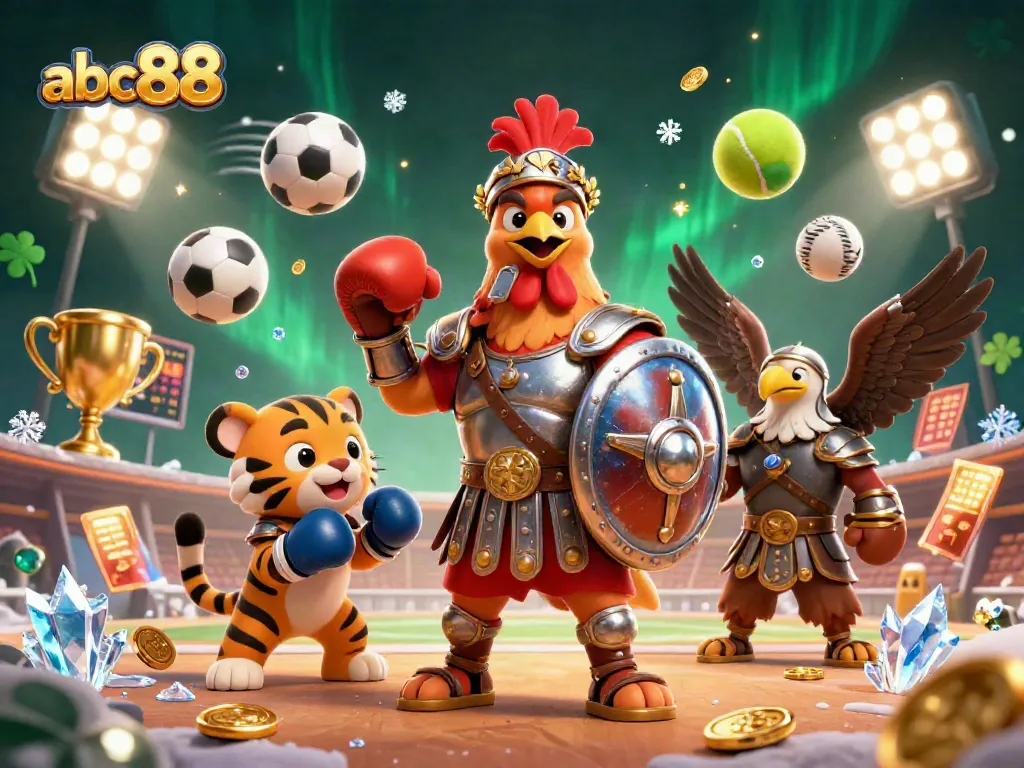 Experience big wins with abc88 at this dynamic online casino illustration featuring exciting games and sports elements.