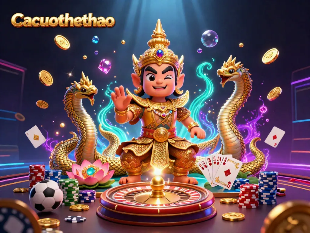 Engage with Cacuocthethao through dynamic sports betting elements showcased in vivid 3D illustration.