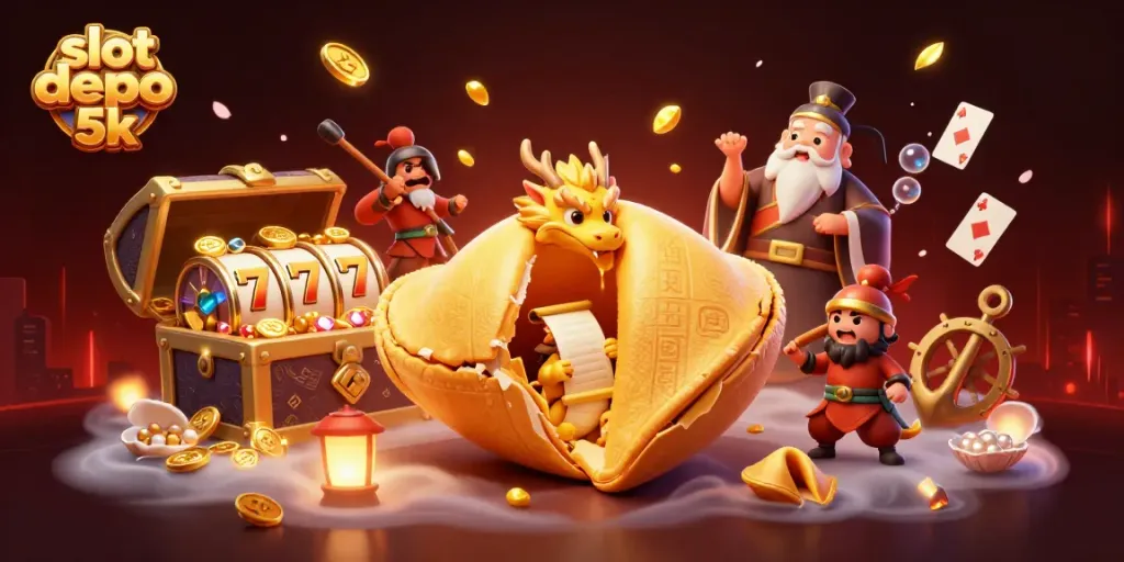 Engage with slot depo 5k in a vibrant 3D scene full of gold, fortune, and casino elements