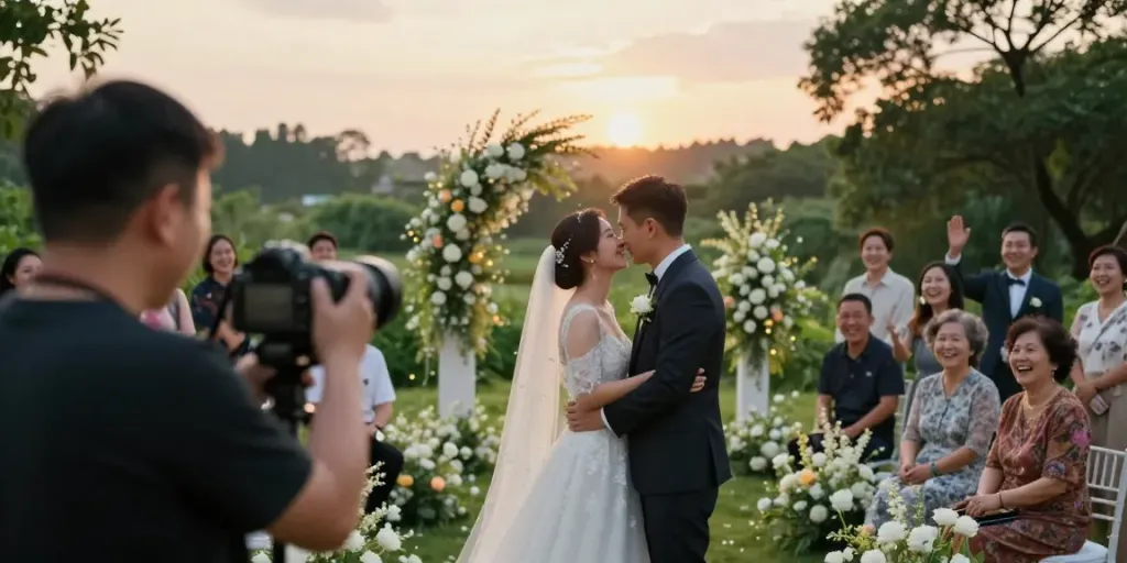 Videografi pernikahan oleh nagawin77 menangkap momen bahagia pasangan di bawah cahaya lembut.
