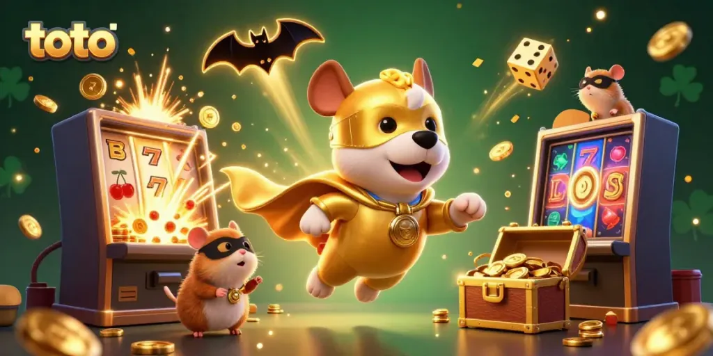 Experience thrilling gains in toto slots with a lively superhero dog and hamster in a casino burst of action.