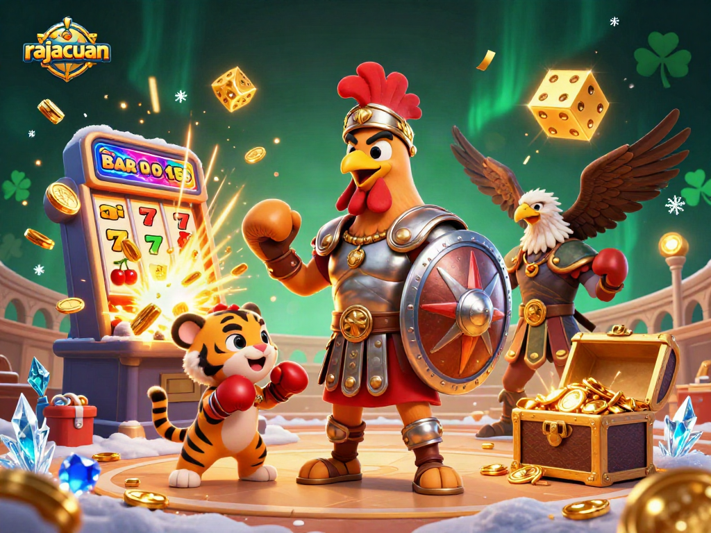 rajacuan explores thrilling wins in a vibrant 3D casino scene with dynamic gaming elements.