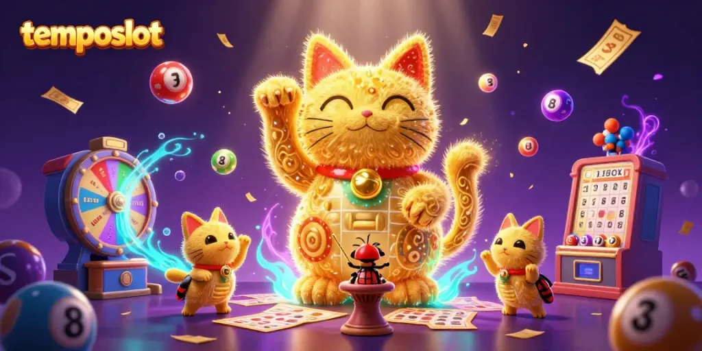 Experience the vibrant world of temposlot with an animated lucky cat and exciting game elements.