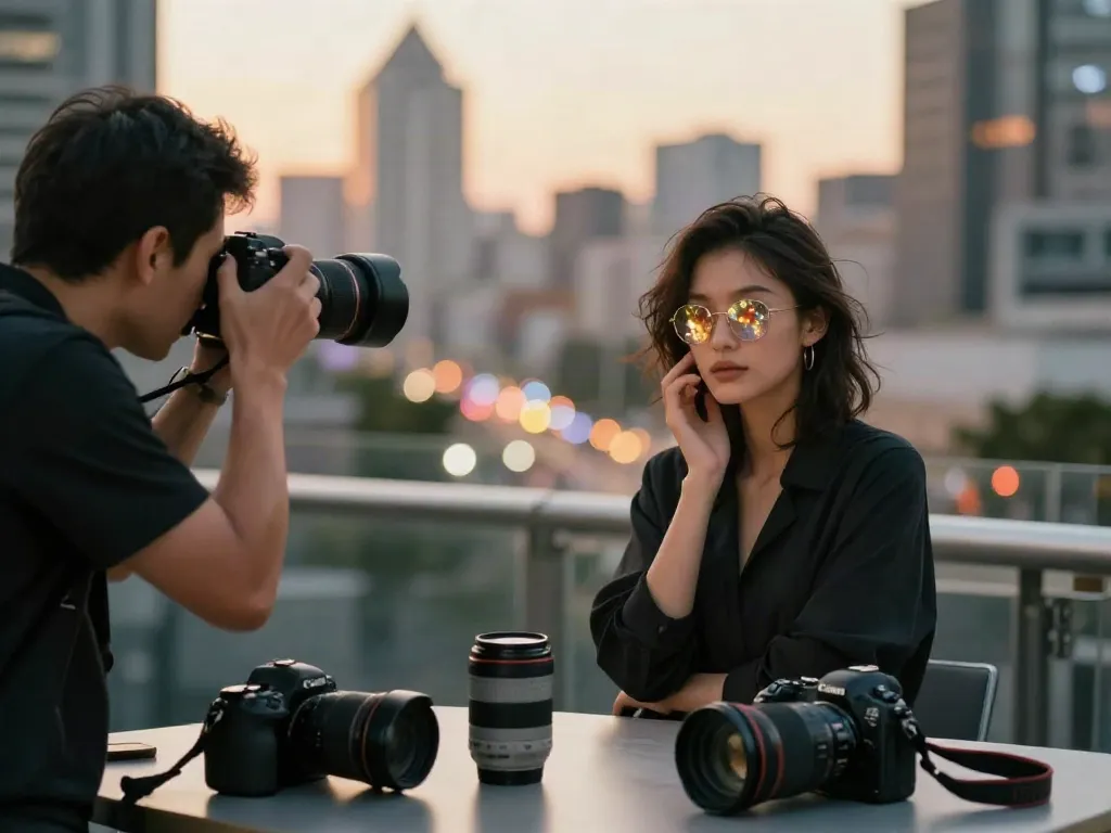 Gambar BIGHOKI88 menunjukkan fotografer yang menangkap momen kreatif di latar kota yang menakjubkan.