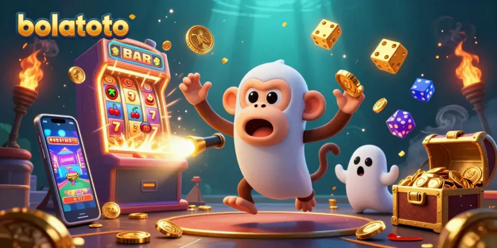Experience the excitement of bolatoto with a joyful monkey juggler in a thrilling casino scene.