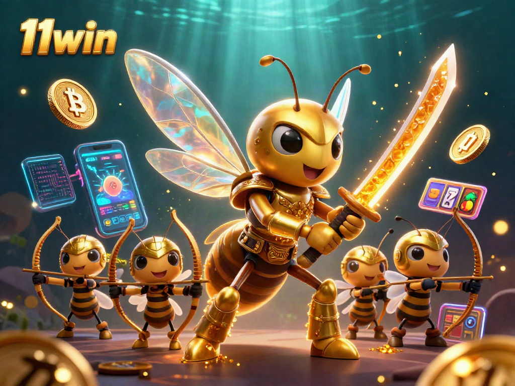 Engage with 11win in this vibrant casino illustration showcasing slot elements and energetic characters.