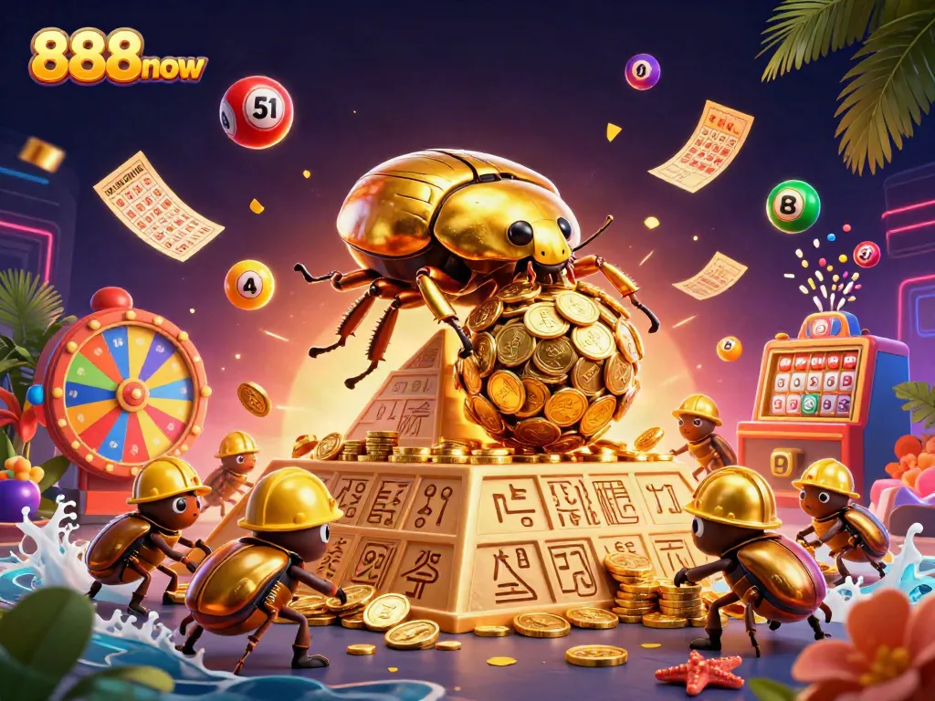 Engage with 888now's thrilling casino adventures featuring vibrant elements like spinning wheels and golden coins.